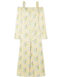 Ganni - Satin Off-The-Shoulder Midi Dress - Lyst