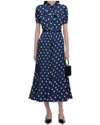 Self-Portrait - Polka Dot Pleated Midi Dress - Lyst
