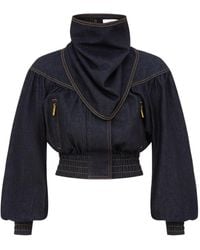 Zimmermann - Cropped Stand-Collar Denim Jacket - Lyst
