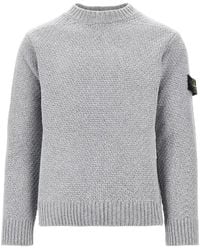 Stone Island - Textured Crew Neck Knitted Sweater - Lyst