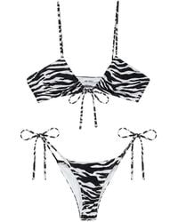 The Attico - The Zebra Printed V-Neck Bikini Set - Lyst