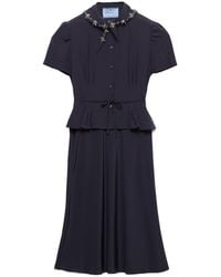 Prada - Embroidered Marocain Dress - Lyst