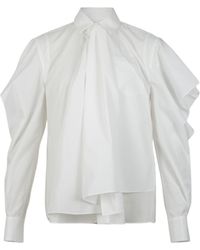 Sacai - Tie-Neck Ruffled-Sleeve Shirt - Lyst