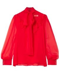 Carolina Herrera - Tie-Collar Ruffle Shirt - Lyst