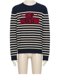 Valentino - Striped Logo Detailed Crewneck Jumper - Lyst