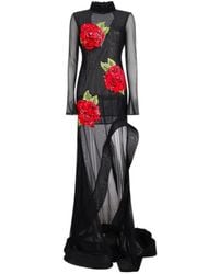 Blumarine - Sequinned Floral Embroidered Stretch Tulle Dress - Lyst