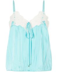Chloé - Lace-Trimmed Crinkled Silk-Satin Top - Lyst