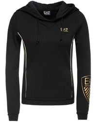 EA7 - Logo Printed Hooded Sweater - Lyst