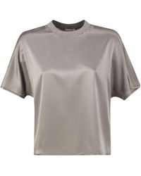 Peserico - Stretch Silk Blouse With Lurex Knit Neckline - Lyst