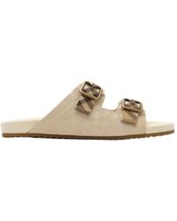 Burberry - Checked Buckled Sandals - Lyst