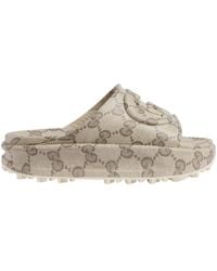 Gucci - Monogram Motif Platform Slides - Lyst