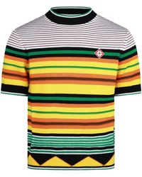 CASABLANCA - Multi-Colored Striped Short-Sleeved Knit Sweater - Lyst