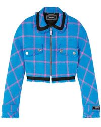 Versace - Check-Pattern Cropped Tweed Jacket - Lyst