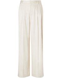 FRAME - Avenue Pleated Striped Woven Wide-Leg Pants - Lyst