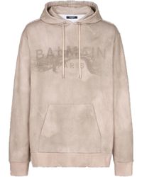 Balmain - Desert Logo Printed Drawstring Hoodie - Lyst
