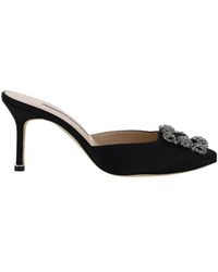 Manolo Blahnik - Hangisimuhk Satin Buckle Embellished Mules - Lyst