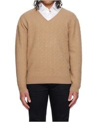 Tom Ford - Cable Knit Wool Long-Sleeved V-Neck Sweater - Lyst