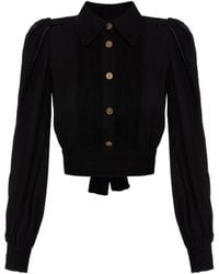 Elisabetta Franchi - Puff-Sleeved Cropped Blouse - Lyst