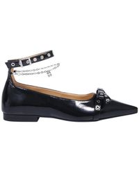 Ganni - Bow-Detailed Ankle Strap Ballet Flats - Lyst