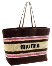 Miu Miu - Raffia-Effect Woven Tote Bag - Lyst