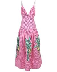 FARM Rio - Palm Tree-Embroidered Striped Midi Dress - Lyst