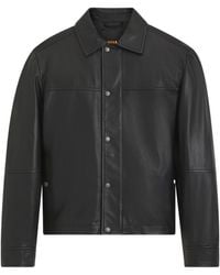 BOSS - Leather Press-Stud Jacket - Lyst