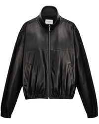 Saint Laurent - Leather Stand-Collar Jacket With Silk Lining, Front Zip & Shirred Cuffs - Lyst