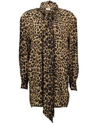 Saint Laurent - Leopard Printed Long-Sleeved Dress - Lyst