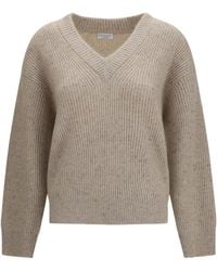 Brunello Cucinelli - V-Neck Ribbed-Knit Sweater - Lyst