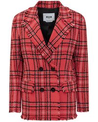 MSGM - Double-Breasted Checked Blazer - Lyst