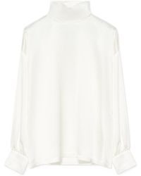 Fabiana Filippi - Long Sleeved High-Neck Satin Blouse - Lyst