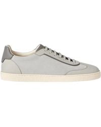 Brunello Cucinelli - Suede And Polished Calfskin Sneakers - Lyst