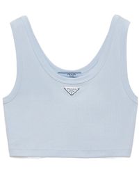 Prada - Ribbed Knit Cotton Crop Top - Lyst