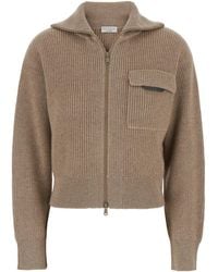 Brunello Cucinelli - Cardigan With Spread Collar And Monil Detail On The Front - Lyst