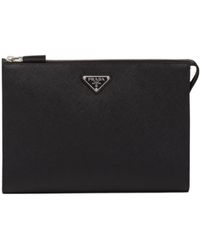 Prada - Logo Plaque Zipped Clutch Bag - Lyst