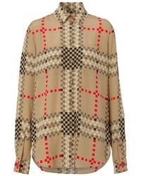 Burberry - Pixel Check-Print Silk Shirt - Lyst