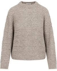 Brunello Cucinelli - Open-Knit Sequined Knitted Sweater - Lyst