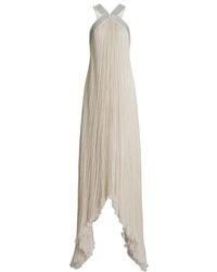 Alberta Ferretti - Plissé Metallic Embroidered Collar Chiffon Gown - Lyst