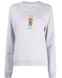 Maison Kitsuné - Maison Kitsuné Fox Printed Crewneck Sweatshirt - Lyst