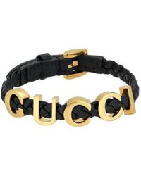 Gucci - Logo-Lettering Braided Leather Bracelet - Lyst