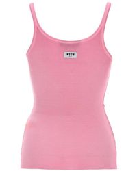 MSGM - Ribbed Logo Tank Top - Lyst