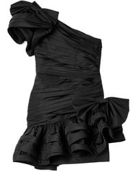 Alessandra Rich - One-Shoulder Bow-Embellished Ruched Taffeta Mini Dress - Lyst