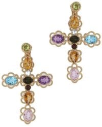 Dolce & Gabbana - 18Kt Cross Gemstone Drop Earrings - Lyst