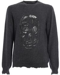 McQueen - Distressed Skull Knitted Sweater - Lyst