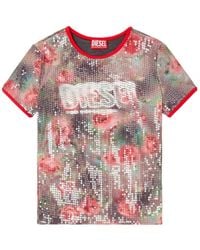 DIESEL - T-Unkyel Sequinned Skinny Floral Print Jersey Top - Lyst