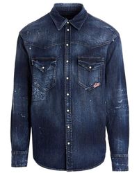 DSquared² - Logo Patch Buttoned Denim Shirt - Lyst