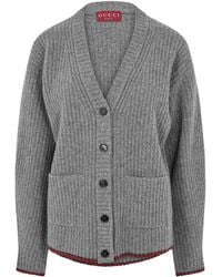 Gucci - V-Neck Ribbed Knit Cardigan - Lyst