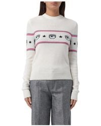 Chiara Ferragni - Eyelike-Motif Crewneck Knitted Jumper - Lyst