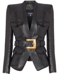 Balmain - Belted 4 Pokets Fitted Lambskin Jacket - Lyst