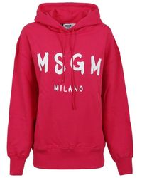 MSGM - Logo-Print Long-Sleeve Hoodie - Lyst